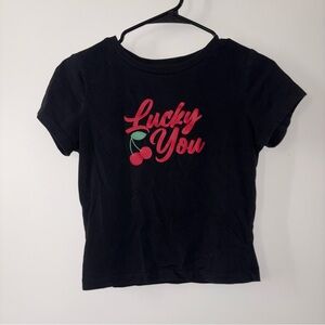 Princess Polly Black Tee with Cherry Design